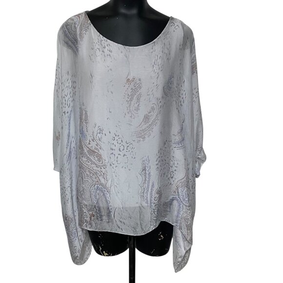 Meo Meli Made in Italy Tunic Top Paisley print Gray Dolman 3/4 Sleeve Size M - Picture 1 of 8